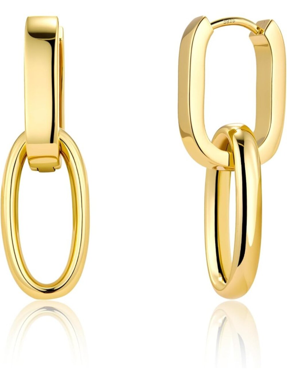 Stylish Silver Double Hoop Dangle Earrings for Women | Trendy Paperclip Design